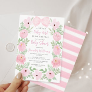 Pastel rosa blommigt, söt buho flicka dusch inbjudningar