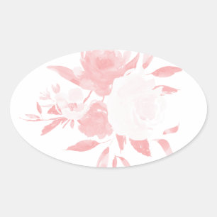Pastel Rosa Blommigt - vattenfärgsetikett Ovalt Klistermärke
