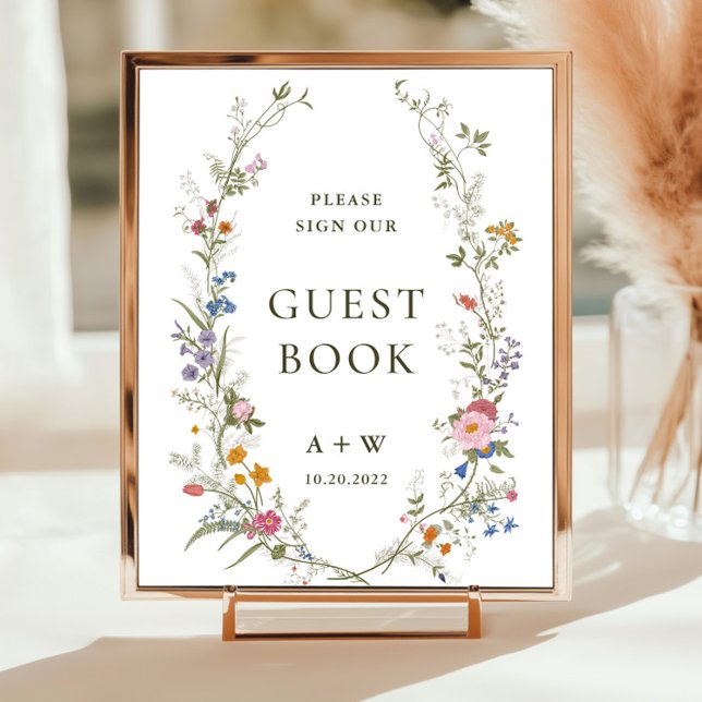 Pastel Rosa Blommigt Wildblomma Guestbook-tecken Poster (Skapare uppladdad)