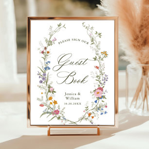 Pastel Rosa Blommigt Wildblomma Guestbook-tecken Poster