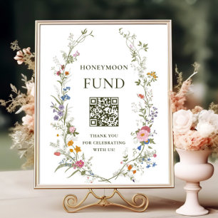 Pastel Rosa Blommigt Wildblomme Honeymoon Fund Poster