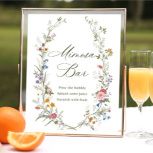 Pastel Rosa Blommigt WildblommMimosa Pub Sign Poster