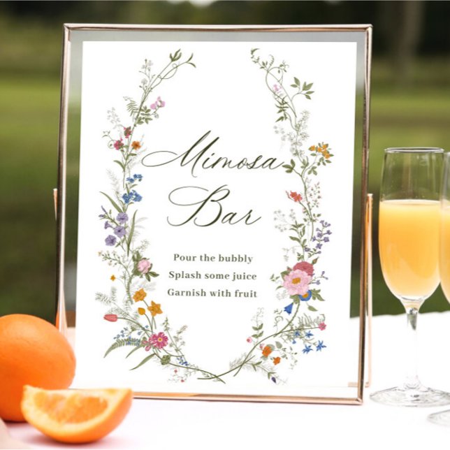 Pastel Rosa Blommigt WildblommMimosa Pub Sign Poster (Skapare uppladdad)