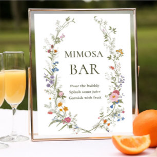 Pastel Rosa Blommigt WildblommMimosa Pub Sign Poster