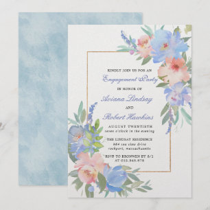 Pastel Rosa Blue Blommigt Bröllop Förlovning Inbjudningar
