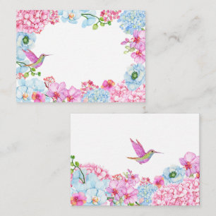Pastel rosa blue blommigt gren med fågel anteckningskort