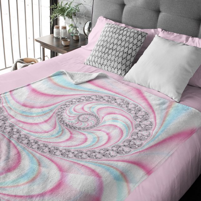 Pastel Rosa Blue Candy cane Spiral Fractal Fleecefilt (Skapare uppladdad)