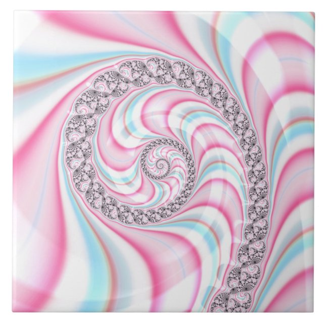 Pastel Rosa Blue Candy cane Spiral Fractal Kakelplatta (Framsidan)