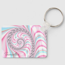 Pastel Rosa Blue Candy cane Spiral Fractal Nyckelring