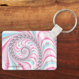 Pastel Rosa Blue Candy cane Spiral Fractal Nyckelring