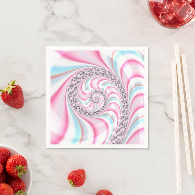 Pastel Rosa Blue Candy cane Spiral Fractal Pappersservett (Insitu)