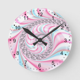 Pastel Rosa Blue Candy cane Spiral Fractal Rund Klocka