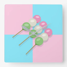 Pastel Rosa Blue Checkated Dango Wall Clock