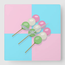 Pastel Rosa Blue Checkated Dango Wall Clock Fyrkantig Klocka