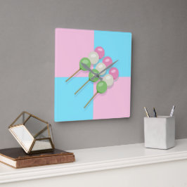 Pastel Rosa Blue Checkated Dango Wall Clock Fyrkantig Klocka