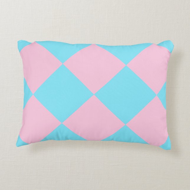 Pastel Rosa Blue Checkered Dango accent Pillow Prydnadskudde (Baksidan)