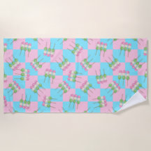 Pastel Rosa Blue Checkered Dango Beach Towel