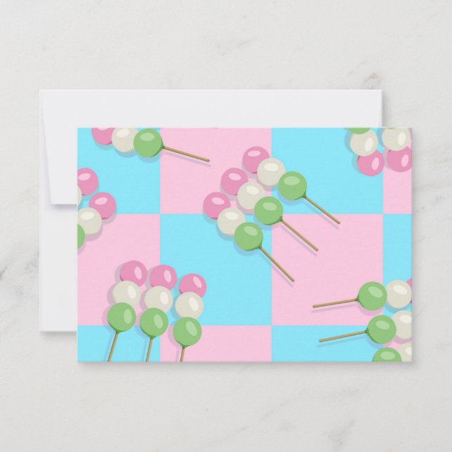 Pastel Rosa Blue Checkered Dango Flat Card (Framsida)