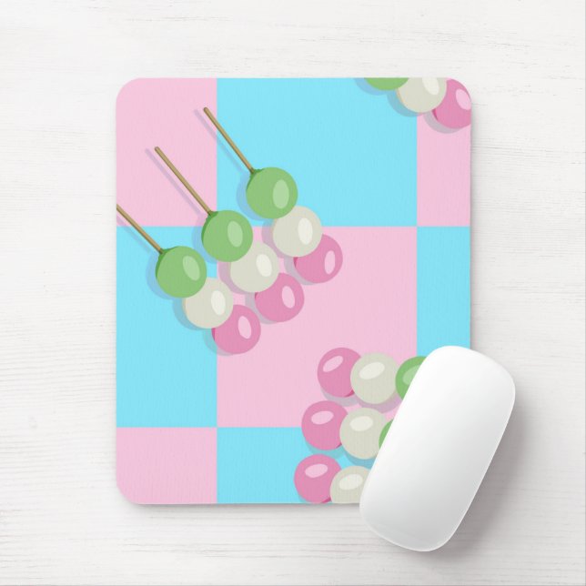Pastel Rosa Blue Checkered Dango Mousepad Musmatta (Med mus)