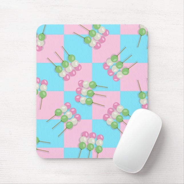 Pastel Rosa Blue Checkered Dango Mousepad Musmatta (Med mus)