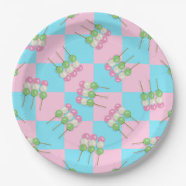 Pastel Rosa Blue Checkered Dango Papper Plate