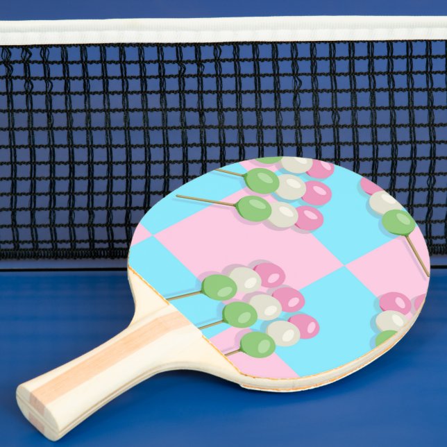 Pastel Rosa Blue Checkered Dango Ping Pong Paddle Pingisracket (Insitu)