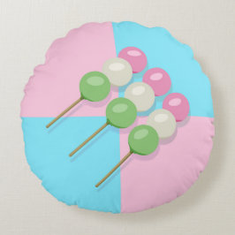 Pastel Rosa Blue Checkered Dango Round Pillow Rund Kudde