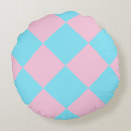 Pastel Rosa Blue Checkered Dango Round Pillow Rund Kudde