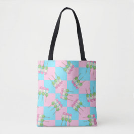 Pastel Rosa Blue Checkered Dango Tote Tygkasse