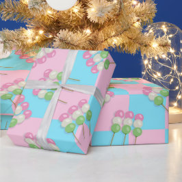 Pastel Rosa Blue Checkered Dango Wrapping Papper Presentpapper