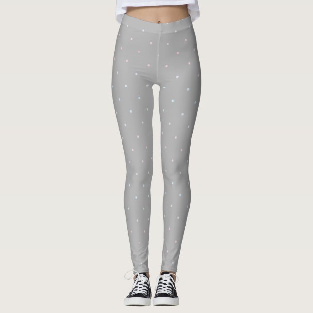Pastel Rosa Blue Dot Mönster Leggings (Framsida)