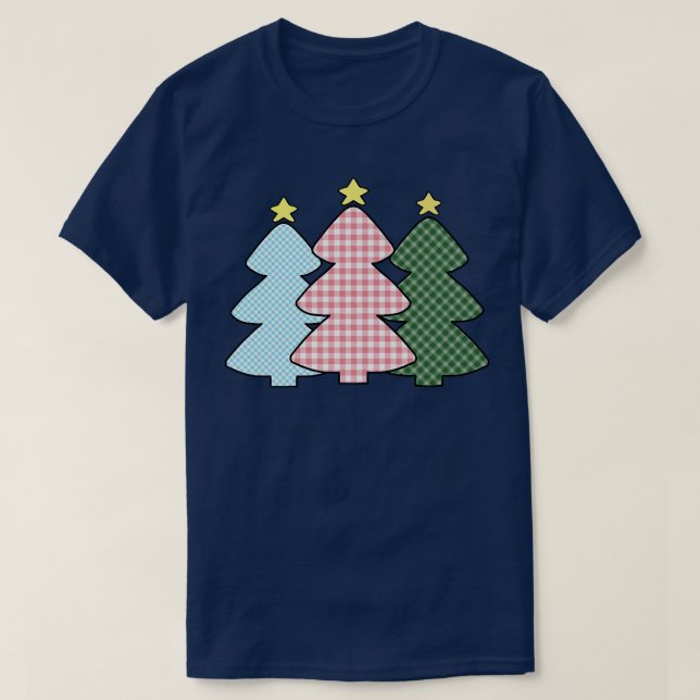 Pastel Rosa Blue Grönt Julgranar T Shirt (Design framsida)