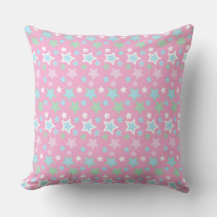 PASTEL ROSA BLUE GRÖNT WHITS STARS & RAND KUDDE
