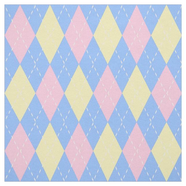 Pastel Rosa Blue Gult Argyle Mönster Tyg (Provkarta)