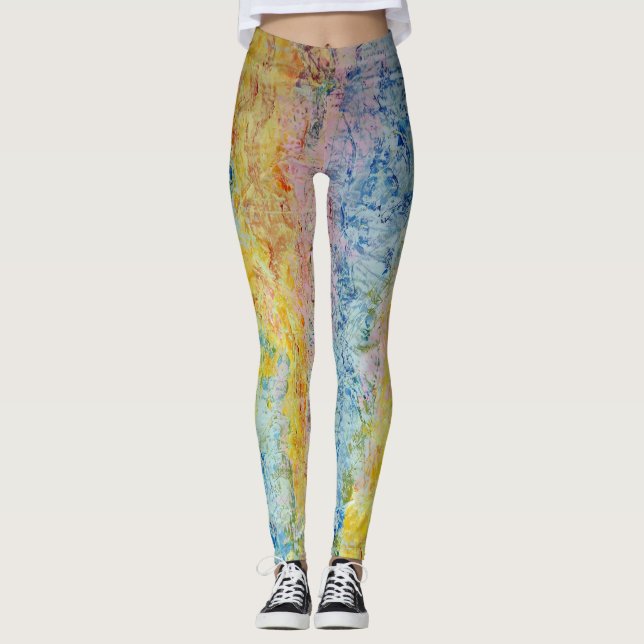 Pastel Rosa Blue Gult Textured Modern Abstrakt Leggings (Framsida)