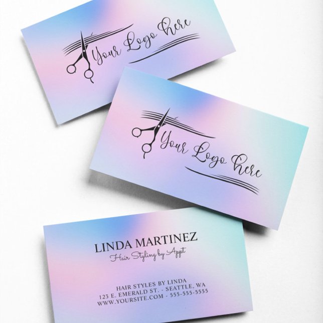 Pastel Rosa Blue Holografik Gradient Logotyp Visitkort (Pastel Pink Blue Holographic Gradient Logo Business Card)