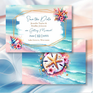 Pastel Rosa Blue Ocean View Bröllop spara datum Inbjudningar