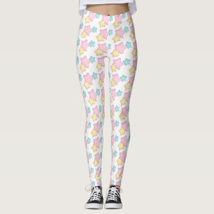 Pastel Rosa Blue och Gult Stars skriver ut mönster Leggings