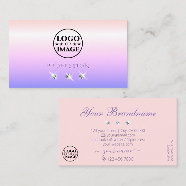 Pastel Rosa Blue Ombre Sparkling Diamonds Add Logo Visitkort (Fram/baksida)