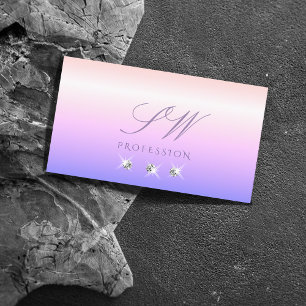 Pastel Rosa Blue Ombre Sparkling Diamonds Monogram Visitkort