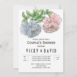 Pastel rosa & Blue peonies bröllop par dusch Inbjudningar