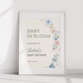 Pastel Rosa Blue Vår Baby i Bloom Baby Shower Poster