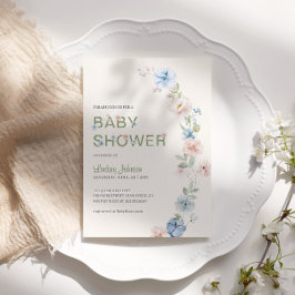 Pastel Rosa Blue Vår Blommigt Baby Shower Inbjudningar