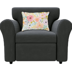 Pastel Rosa Blue Watercolor Blommigt Botanical Prydnadskudde