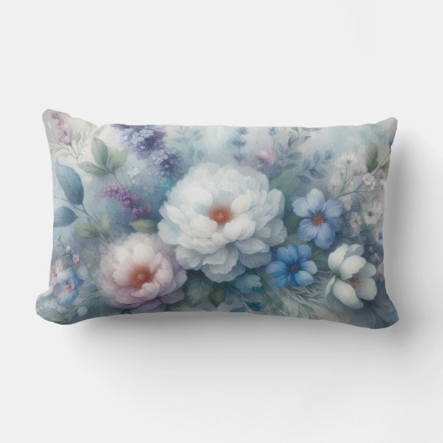 PASTEL ROSA BLUE & WHITE BLOMMIGT BLOOE LUMBARKUDDE (Framsida)