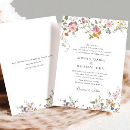 Pastel Rosa Boho Blommigt Wildblommor Bröllop Inbjudningar