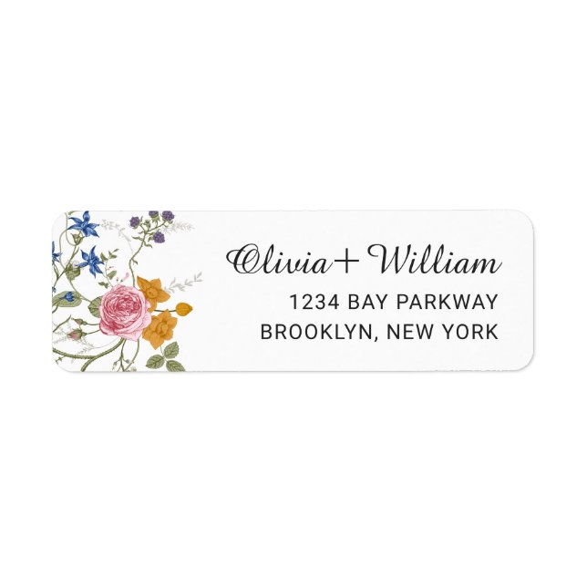 Pastel Rosa Boho Blommigt Wildblommor Bröllop Returadress Etikett (Framsidan)