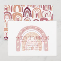 Pastel Rosa Boho Rainbow Första födelsedagen