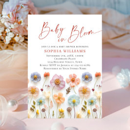 Pastel Rosa  Boho Vild Flowers Baby Shower Inbjudningar