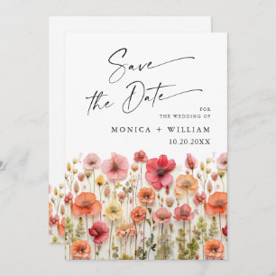 Pastel Rosa Boho Vild Flowers Bröllop QR-kod Spara Datumet